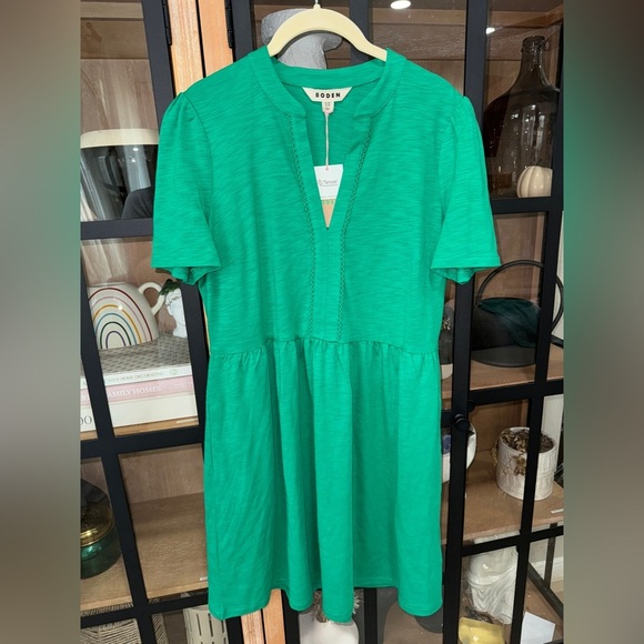 Boden Naomi Short Sleeve Dress midi Rich Emerald modal pockets babydoll petite - Picture 11 of 12